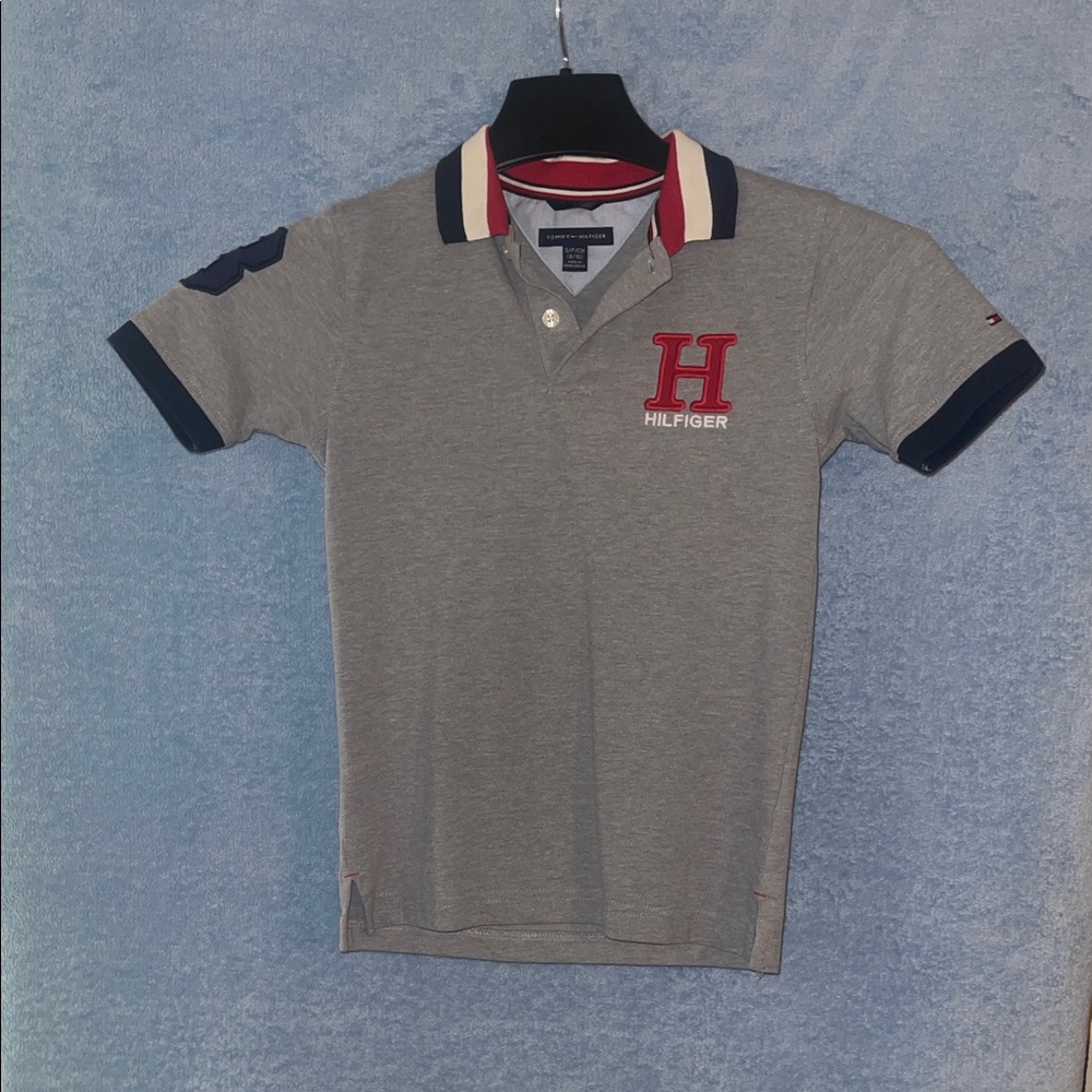 Boys Tommy Hilfiger Gray Polo with Red Logo